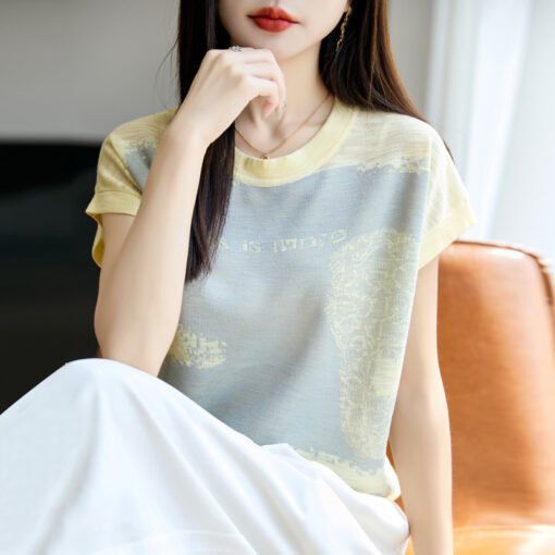 Vapetix M-XXL  Artistic Contrast Color Letter Embroidered Short Sleeve Women's Sleeveless Small Flying Sleeve Summ