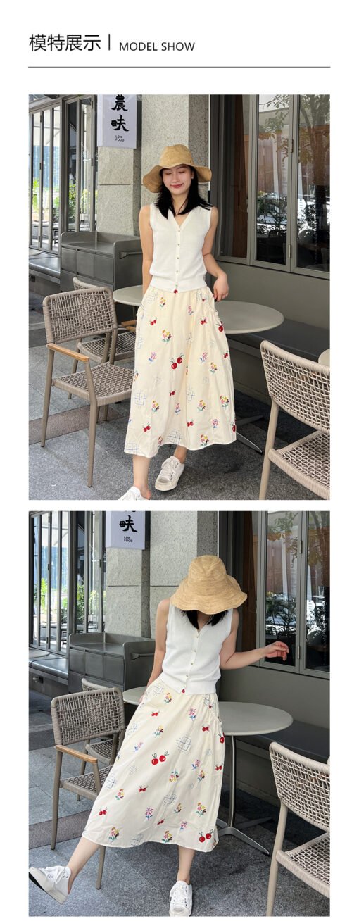 Vapetix S-L  Spring and Summer 2025 New Style Elegant Cherry Print Side Pocket A- line Women Skirt Umbrella Skir - Pilt 2