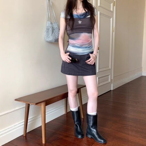 Vapetix S-L  Design-inspired artistic ombre mesh sleeveless t-shirt for women, summer 2025 new unique skinny top