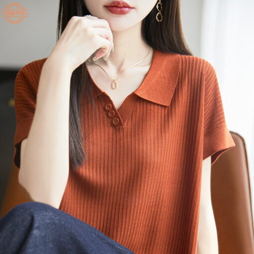 Vapetix M-XL  POLO Lyocell Modal Knit Short-Sleeve Women's Summer New Thin Model Breathable Slimming Solid Color