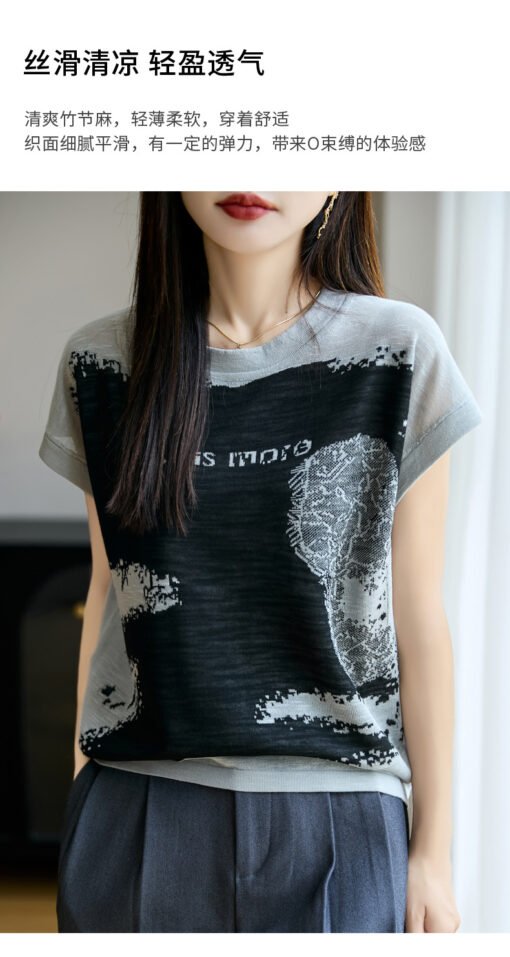 Vapetix M-XXL  Artistic Contrast Color Letter Embroidered Short Sleeve Women's Sleeveless Small Flying Sleeve Summ - Pilt 2