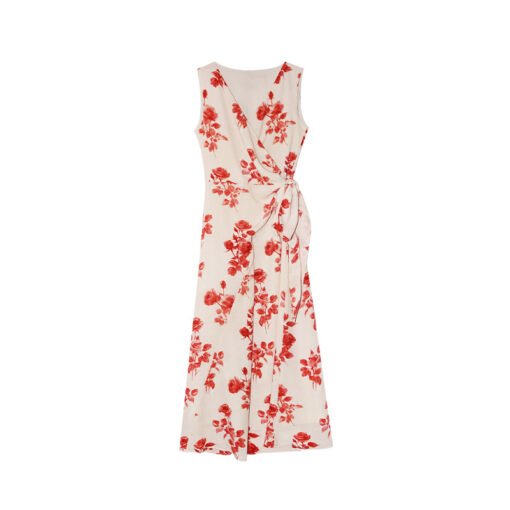 Vapetix S-M  05.19 Thirteen Lines Summer Vibe 25 Summer Vacation Chic Belted Bodycon Sleeveless Floral Dress Wom