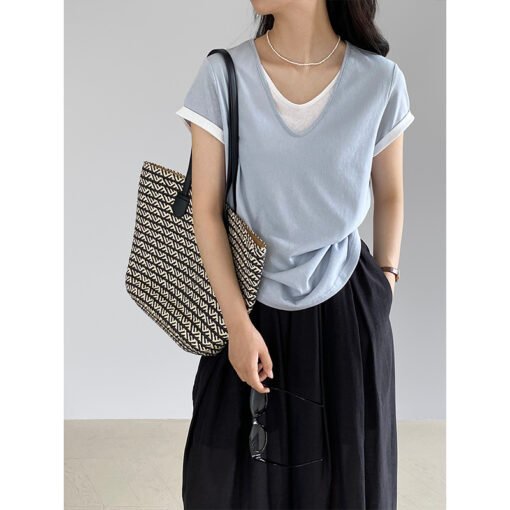 Vapetix S-M  Women's Summer High-End Han Style Korean Women's Short-Sleeve T-Shirt Women's Summer Casual Top Wom