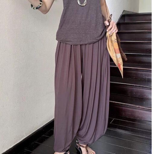 Vapetix S-L  Owis Slim Pants Modal Three-Dimensional Flower Bud Bloomer Pants with Loose Waist and Hand-position - Kép 2