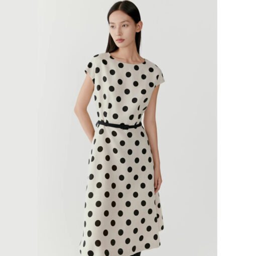 Vapetix S recommended weight 90-108斤-XL Recommended Weight 129-138 Jin  IC Xiaohuo 100% Linen Liquid Ammonia Round Dot Dress 2025 Summer New Model Twill Knee-Mid Length Sk