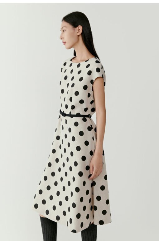 Vapetix S recommended weight 90-108斤-XL Recommended Weight 129-138 Jin  IC Xiaohuo 100% Linen Liquid Ammonia Round Dot Dress 2025 Summer New Model Twill Knee-Mid Length Sk - Pilt 2