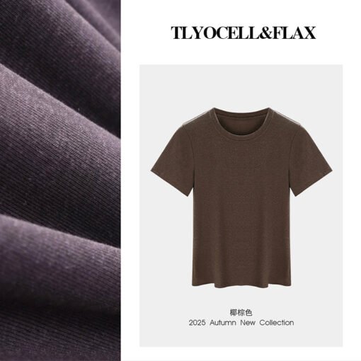 Vapetix M-XXXL  Round Neck T-shirt for Women with Tencel and Linen Blend, Short Sleeve, 25th Summer, Regular Should - Pilt 2