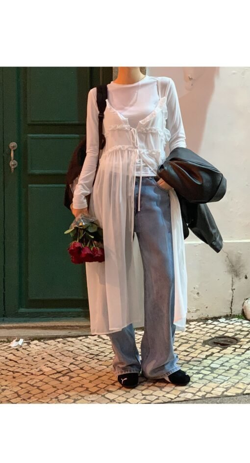 Vapetix Universal code-Universal code  Korean chic black ear sling dress summer new niche design perspective layered long skirt - Pilt 2