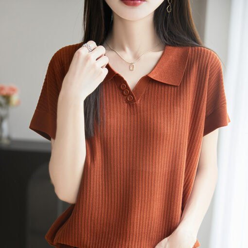 Vapetix M-XL  POLO Lyocell Modal Knit Short-Sleeve Women's Summer New Thin Model Breathable Slimming Solid Color - Pilt 2
