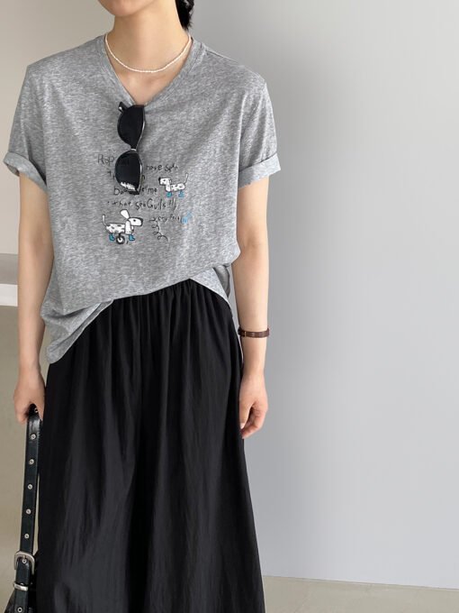 Vapetix Free Size-Free Size  Women's thin South Korean-style printed short-sleeved T-shirt, summer high-end women's top, straigh - Pilt 2