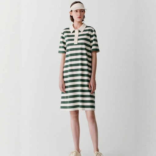 Vapetix S recommended weight 90-110 pounds-XL Recommended Weight: 131-140 pounds  IC Small الذرة Polo Striped Dress for Women 2025 Summer Cotton Fabric Straight Tunic Dress Casual M - Pilt 4