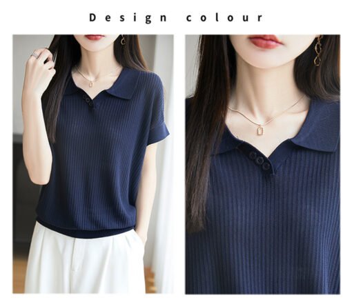 Vapetix M-XL  POLO Lyocell Modal Knit Short-Sleeve Women's Summer New Thin Model Breathable Slimming Solid Color - Pilt 3