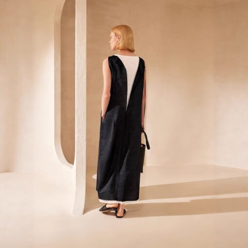 Vapetix S recommended weight 90-100 pounds-XL recommended weight 121-130 pounds  CC Slim Ultra-Fine Ramie Dress with Double Layer Color Block Two-Piece Set 25 Summer Loose U-Neck S - Obrázek 4