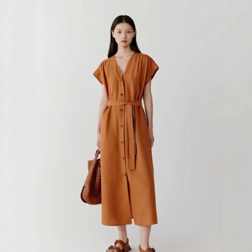 Vapetix S recommended weight 45-54 kilograms-XL recommended weight 129-138 pounds  IC Xiaohuo 100% Linen Women's Youthful and Whitening 2025 Summer New Linen Plain Long Dress Light H