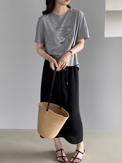 Vapetix Free Size-Free Size  Women's thin South Korean-style printed short-sleeved T-shirt, summer high-end women's top, straigh - Pilt 3