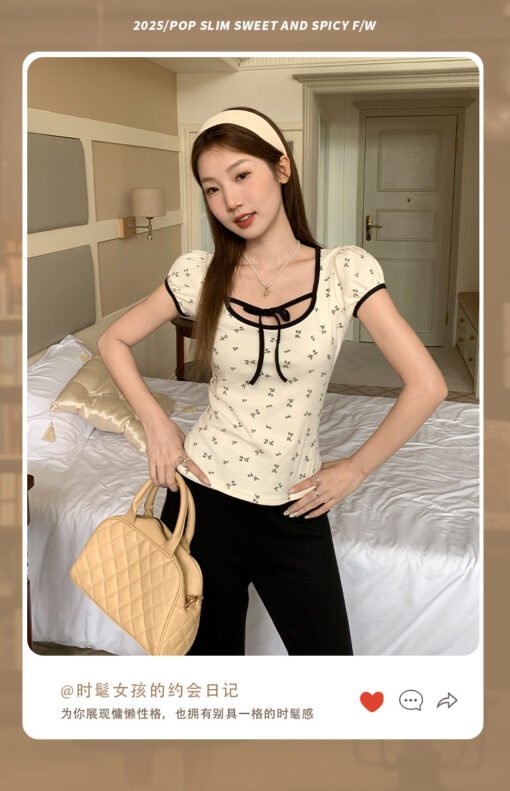 Vapetix S-XL  Pure Desire U-Neck Tie-Dye Floral Short-Sleeve Women's Regular Shoulder T-Shirt Summer New Slimming - 图片 2