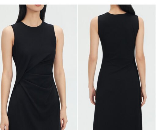 Vapetix S recommended weight 40-49 kilograms-XL recommended weight 119-128 pounds  Th sleeveless round neck dress 2025 summer, new Taikoo Li CEO's black cocktail dress with pleats, f - Billede 2