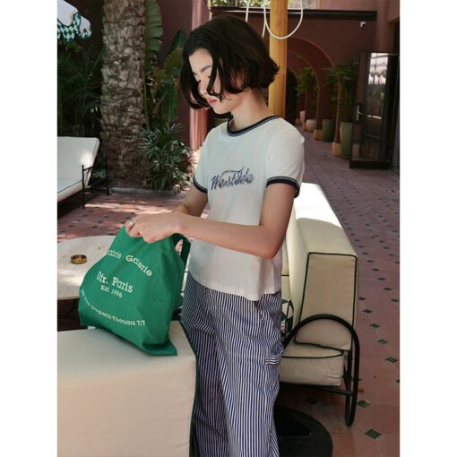 Vapetix Free Size-Free Size  Stylish and Retro Embroidered Letter Crew Neck T-Shirt 01195 - Obrázek 4
