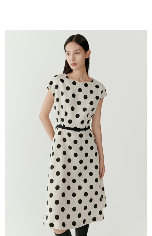 Vapetix S recommended weight 90-108斤-XL Recommended Weight 129-138 Jin  IC Xiaohuo 100% Linen Liquid Ammonia Round Dot Dress 2025 Summer New Model Twill Knee-Mid Length Sk - Pilt 4