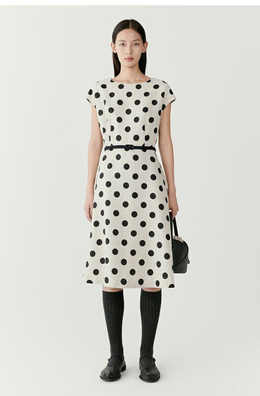 Vapetix S recommended weight 90-108斤-XL Recommended Weight 129-138 Jin  IC Xiaohuo 100% Linen Liquid Ammonia Round Dot Dress 2025 Summer New Model Twill Knee-Mid Length Sk - Pilt 5