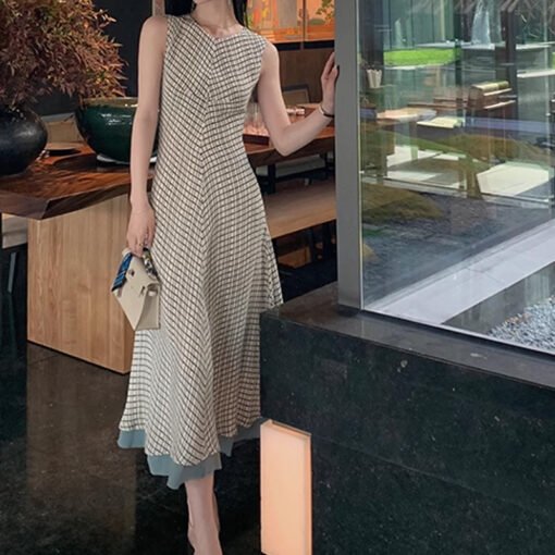 Vapetix 34-38  ASM A checked contrast dress with high-end French temperament summer fashion women's white waist-hu - Obrázek 2