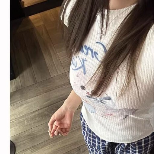 Vapetix S-XL  Butterfly Knot Cat Print Short-Sleeve T-Shirt for Women - Summer 2025 New Arrival Cute Personality – Bild 3