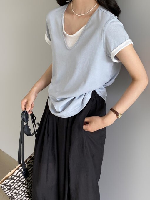 Vapetix S-M  Women's Summer High-End Han Style Korean Women's Short-Sleeve T-Shirt Women's Summer Casual Top Wom - Kép 4