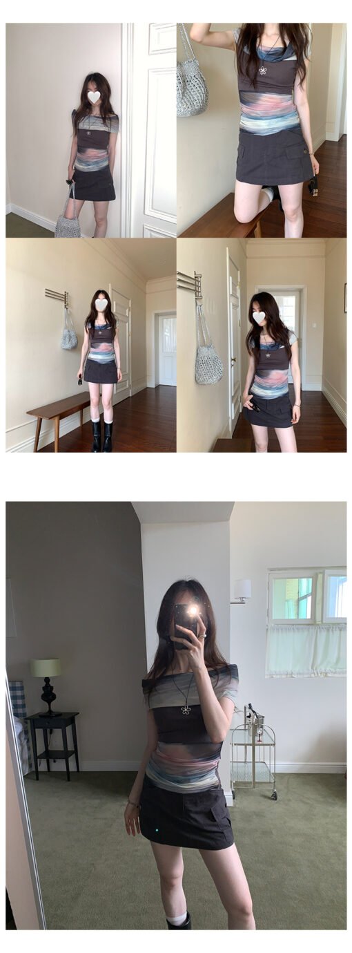 Vapetix S-L  Design-inspired artistic ombre mesh sleeveless t-shirt for women, summer 2025 new unique skinny top - 图片 3