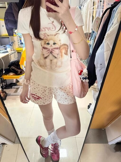 Vapetix S-XL  Butterfly Knot Cat Print Short-Sleeve T-Shirt for Women - Summer 2025 New Arrival Cute Personality – Bild 4