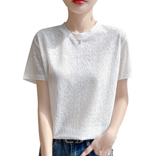 Vapetix M-XL  Women's round neck knit pure color short sleeve T-shirt with new style, elegant and loose-fitting,
