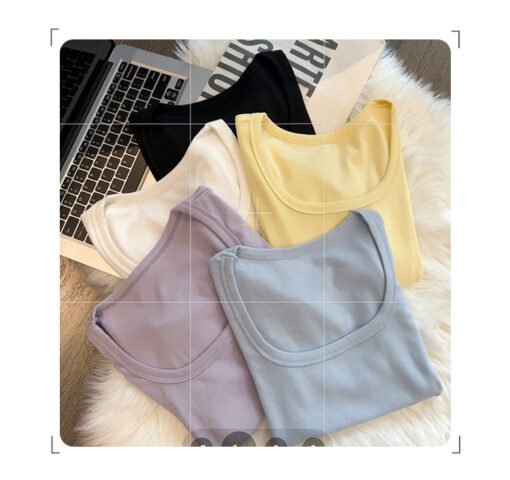 Vapetix S-XL  Basic Style Elegant Square Neckline Straight Shoulder Short Sleeve T-Shirt Women's Summer Ribbed So - Pilt 2