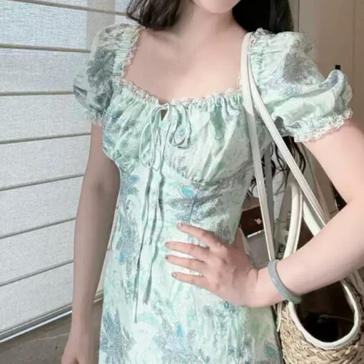 Vapetix S-XL  P.tre "Tusca Morning Dew" Pure linen slimming romantic French dress 2025 summer new tea - Obrázek 3