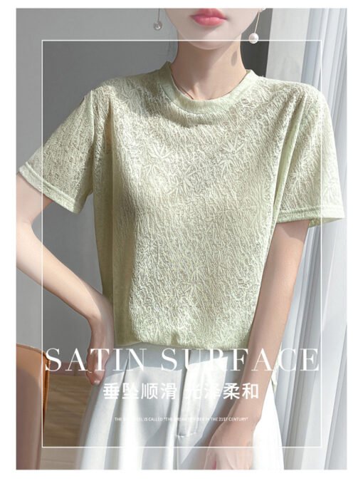 Vapetix M-XL  Women's round neck knit pure color short sleeve T-shirt with new style, elegant and loose-fitting, - 图片 2