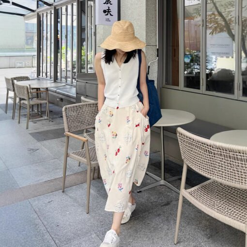 Vapetix S-L  Spring and Summer 2025 New Style Elegant Cherry Print Side Pocket A- line Women Skirt Umbrella Skir - Pilt 4