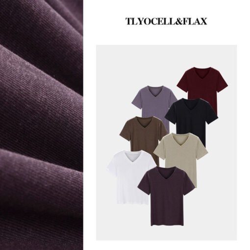 Vapetix M-XXXL  【V-neck T-shirt made of Tencel linen】Short-sleeve women's T-shirt, 25th summer, regular shoulder le - Pilt 4