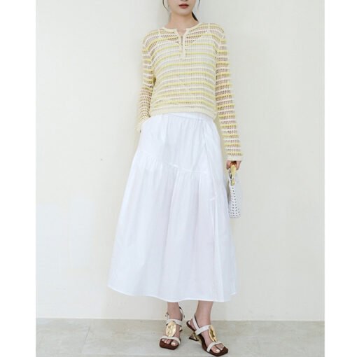Vapetix S-L  Women's Summer Long Pure Cotton White Skirt Women's Irregular Loose Elegant Luli Style A- Line Skir – Bild 3