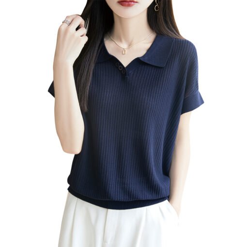 Vapetix M-XL  POLO Lyocell Modal Knit Short-Sleeve Women's Summer New Thin Model Breathable Slimming Solid Color - Pilt 4