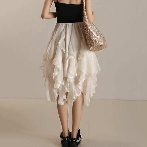Vapetix M-L  Summer Women's Thin Irregular Waist Design Skirt Chiffon Wrinkled Korean Style Skirt with Ruffles M – Bild 2