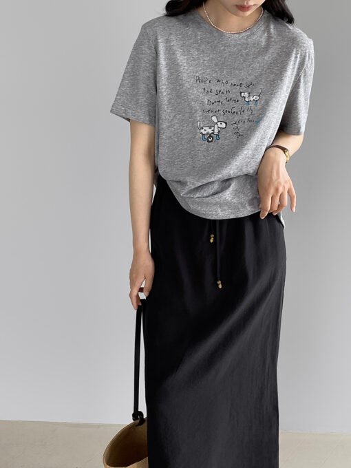 Vapetix Free Size-Free Size  Women's thin South Korean-style printed short-sleeved T-shirt, summer high-end women's top, straigh - Pilt 5