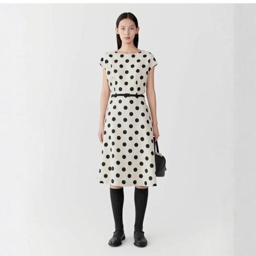 Vapetix S recommended weight 90-108斤-XL Recommended Weight 129-138 Jin  IC Xiaohuo 100% Linen Liquid Ammonia Round Dot Dress 2025 Summer New Model Twill Knee-Mid Length Sk - Pilt 6