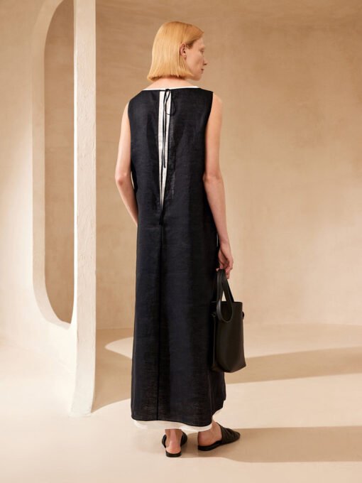 Vapetix S recommended weight 90-100 pounds-XL recommended weight 121-130 pounds  CC Slim Ultra-Fine Ramie Dress with Double Layer Color Block Two-Piece Set 25 Summer Loose U-Neck S - Obrázek 5