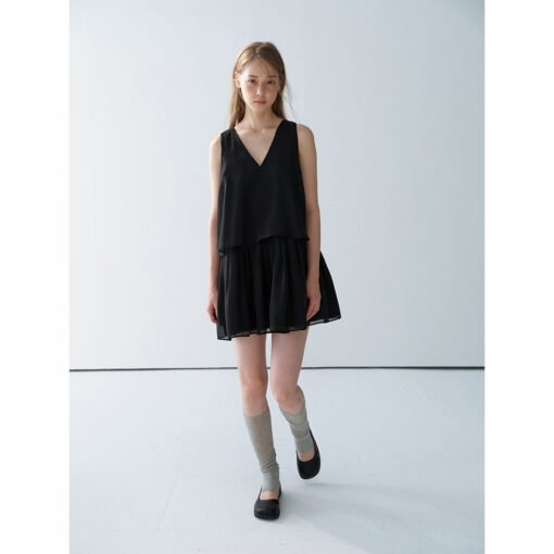 Vapetix S-M  Daihe Summer New Casual V-neck Ballet chiffon Split Style Simple Pleated Backless Dress H8941 - Billede 4
