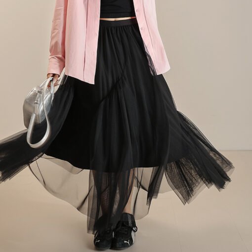 Vapetix M-L  Spring and summer women's Jiangnan mesh stitching elastic waist skirt irregular mid-length mesh ski - 图片 3