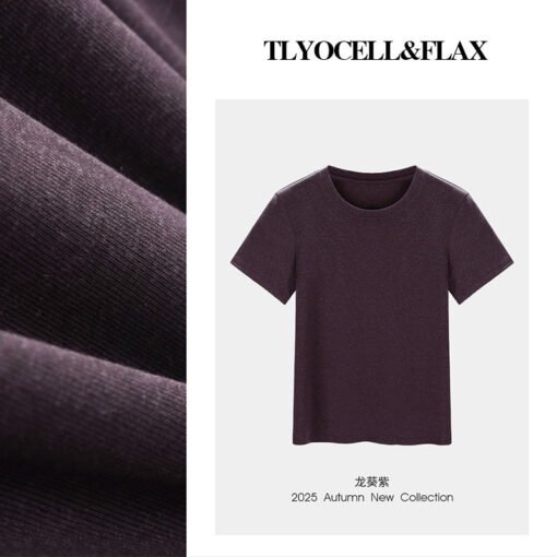 Vapetix M-XXXL  Round Neck T-shirt for Women with Tencel and Linen Blend, Short Sleeve, 25th Summer, Regular Should - Pilt 4