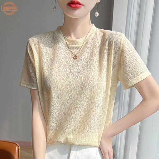 Vapetix M-XL  Women's round neck knit pure color short sleeve T-shirt with new style, elegant and loose-fitting, - 图片 3