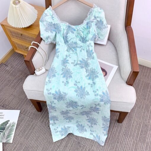 Vapetix S-XL  P.tre "Tusca Morning Dew" Pure linen slimming romantic French dress 2025 summer new tea - Obrázek 6