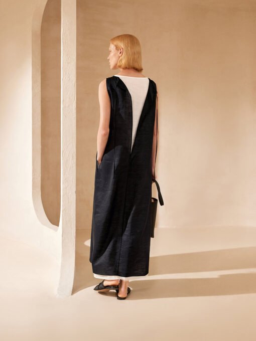 Vapetix S recommended weight 90-100 pounds-XL recommended weight 121-130 pounds  CC Slim Ultra-Fine Ramie Dress with Double Layer Color Block Two-Piece Set 25 Summer Loose U-Neck S - Obrázek 6