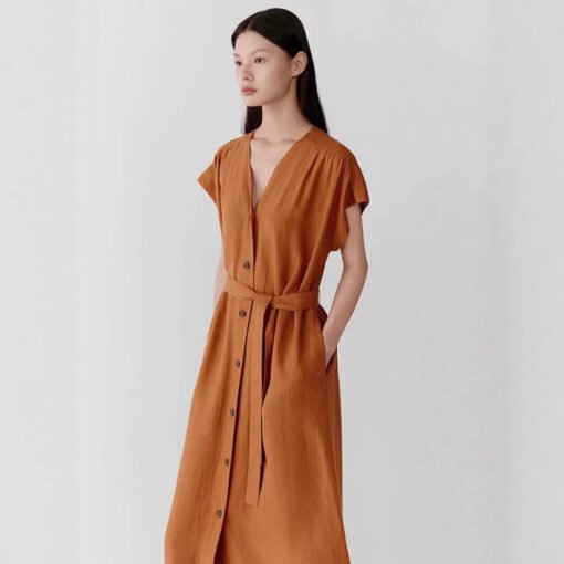 Vapetix S recommended weight 45-54 kilograms-XL recommended weight 129-138 pounds  IC Xiaohuo 100% Linen Women's Youthful and Whitening 2025 Summer New Linen Plain Long Dress Light H - Pilt 4
