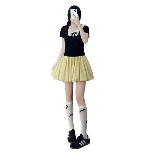 Vapetix S-XL  White Flower Bud Skirt Pants Women's Summer 2025 New High Waist Dipped A- Line Short Skirt Small Pu - 图片 4