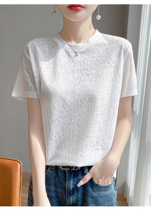 Vapetix M-XL  Women's round neck knit pure color short sleeve T-shirt with new style, elegant and loose-fitting, - 图片 4